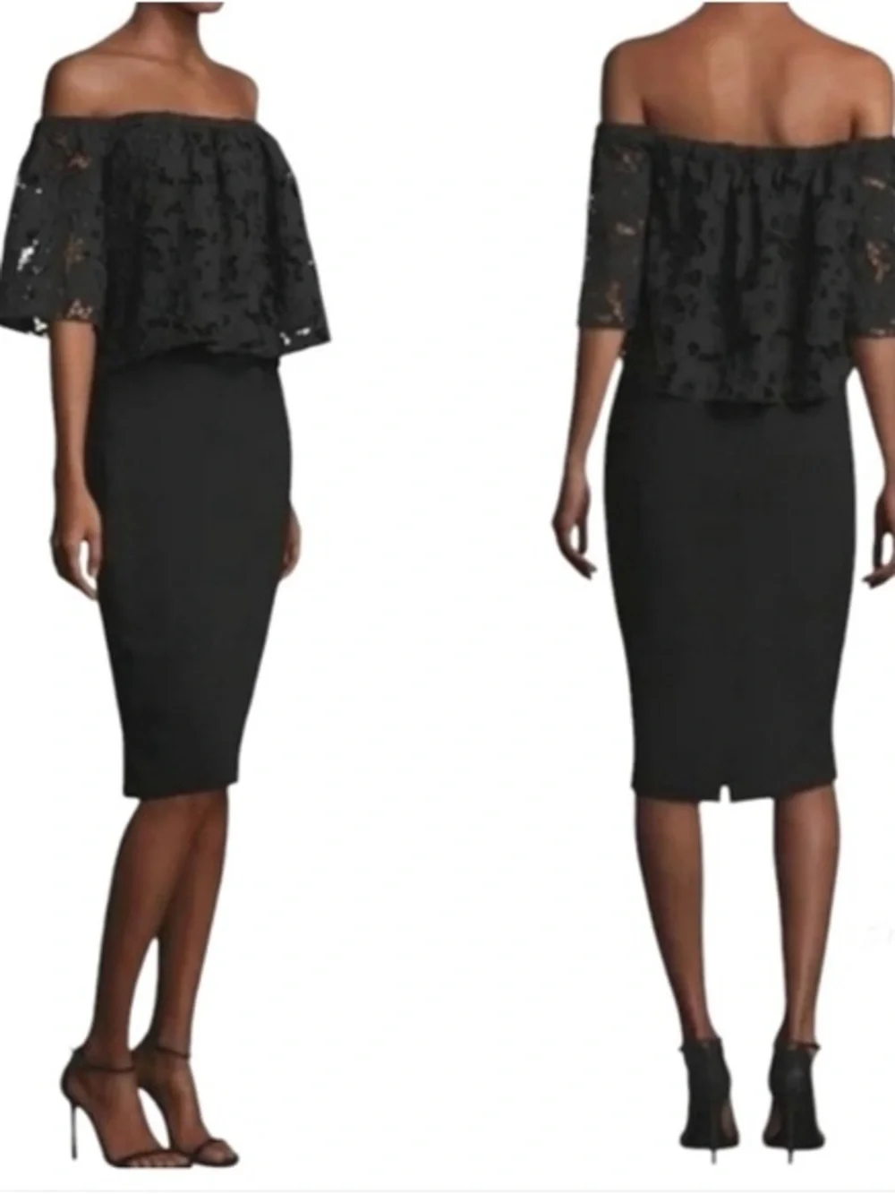 Shoshanna Astor Dress Womens 4 Black Floral Lace Off-the-Shoulder